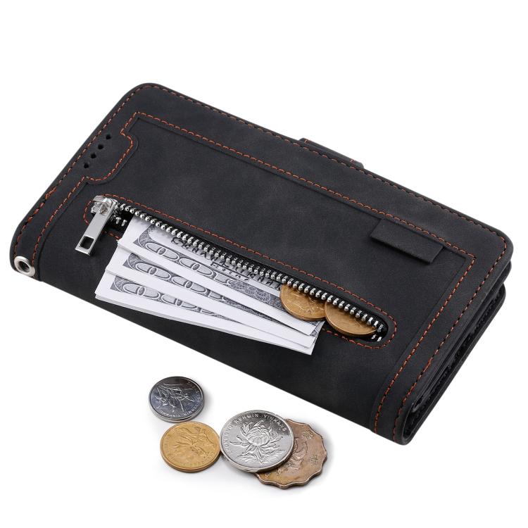 For Motorola Edge 60 Pro Nine Card Zipper Bag Leather Phone Case with Lanyard