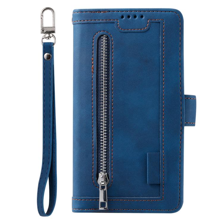 For Motorola Edge 60 Pro Nine Card Zipper Bag Leather Phone Case with Lanyard