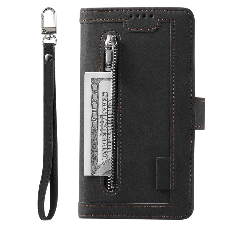 For Honor 200 Lite Global Nine Card Zipper Bag Leather Phone Case with Lanyard