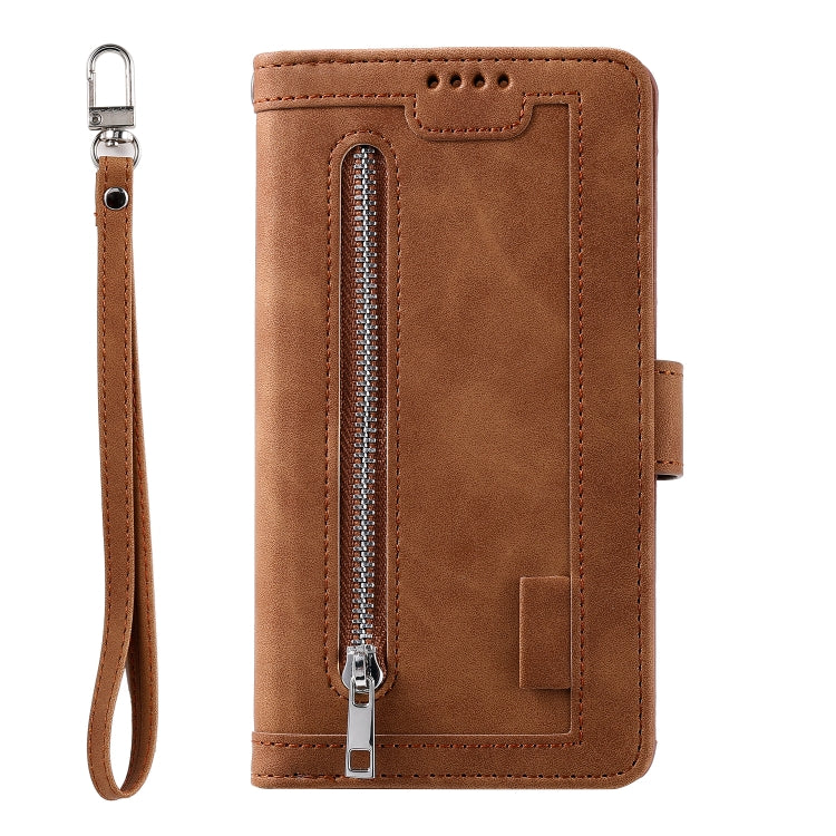 For Honor 200 Lite Global Nine Card Zipper Bag Leather Phone Case with Lanyard