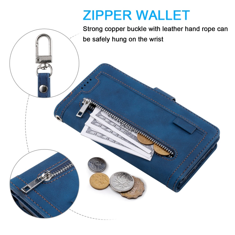 For Honor 200 Lite Global Nine Card Zipper Bag Leather Phone Case with Lanyard