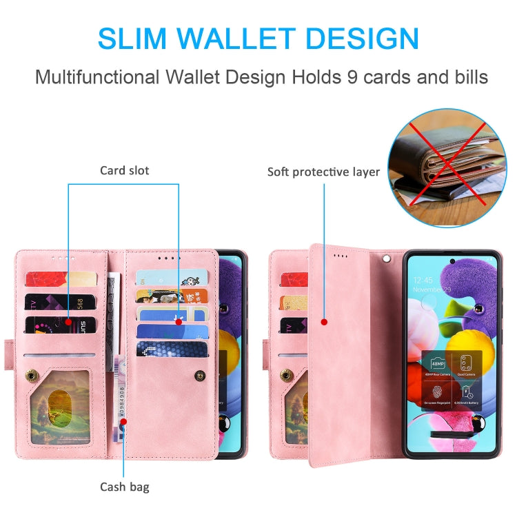 For Honor 200 Lite Global Nine Card Zipper Bag Leather Phone Case with Lanyard