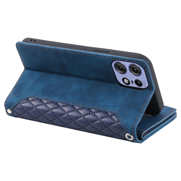 For Motorola Edge 50 Pro Grid Texture Zipper Leather Phone Case with Lanyard