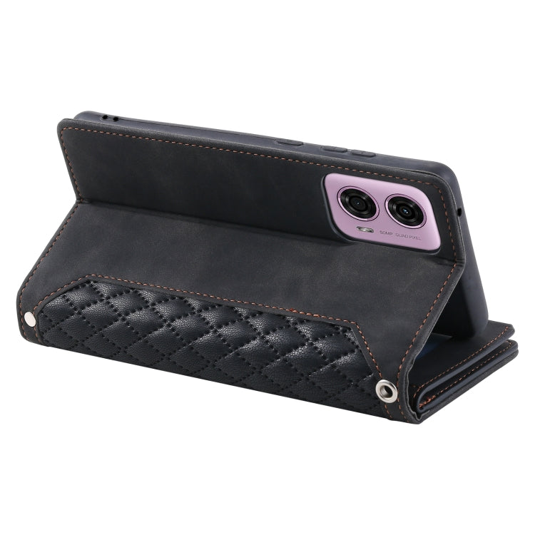 For Motorola Moto G85 Grid Texture Zipper Leather Phone Case with Lanyard