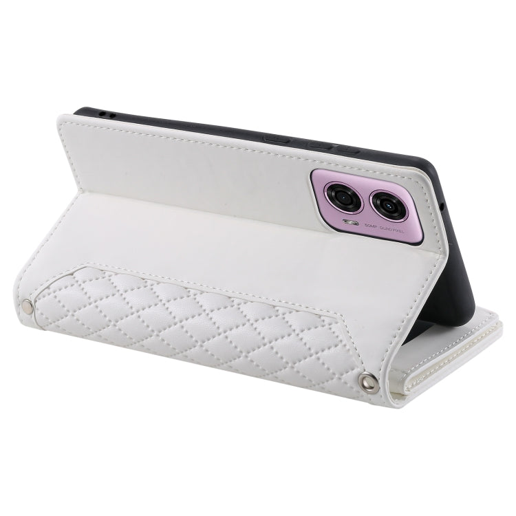 For Motorola Moto G85 Grid Texture Zipper Leather Phone Case with Lanyard