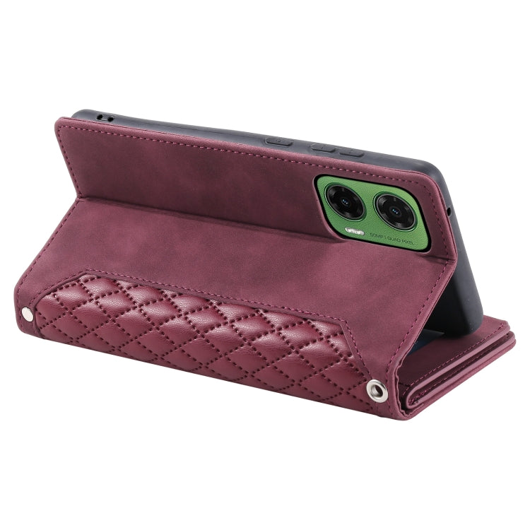 For Motorola Moto G35 Grid Texture Zipper Leather Phone Case with Lanyard