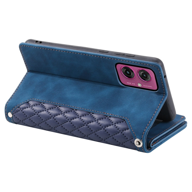 For Motorola Moto G55 Grid Texture Zipper Leather Phone Case with Lanyard