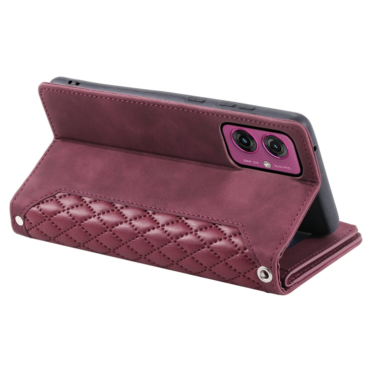 For Motorola Moto G55 Grid Texture Zipper Leather Phone Case with Lanyard