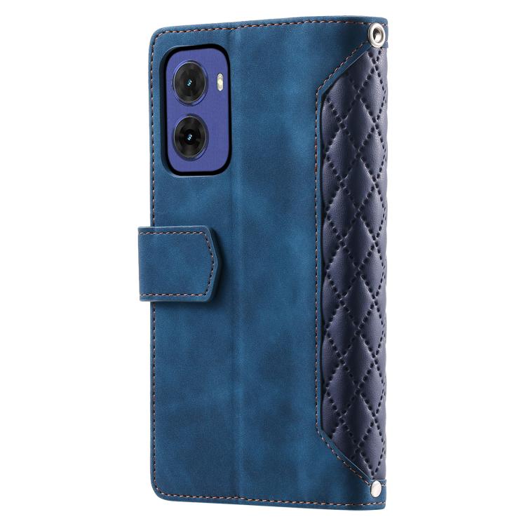 For Motorola Moto G05 Grid Texture Zipper Leather Phone Case with Lanyard