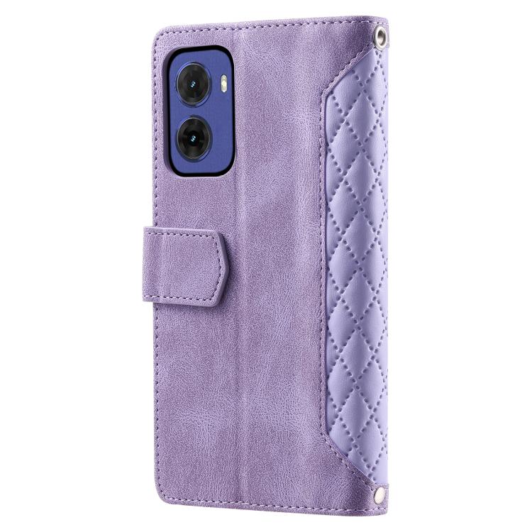 For Motorola Moto G05 Grid Texture Zipper Leather Phone Case with Lanyard