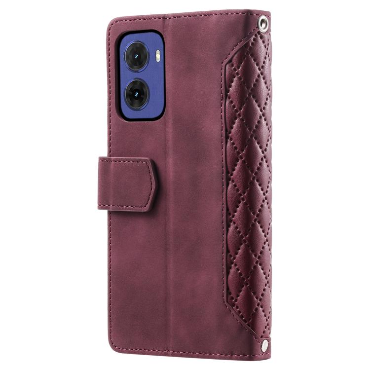 For Motorola Moto G05 Grid Texture Zipper Leather Phone Case with Lanyard