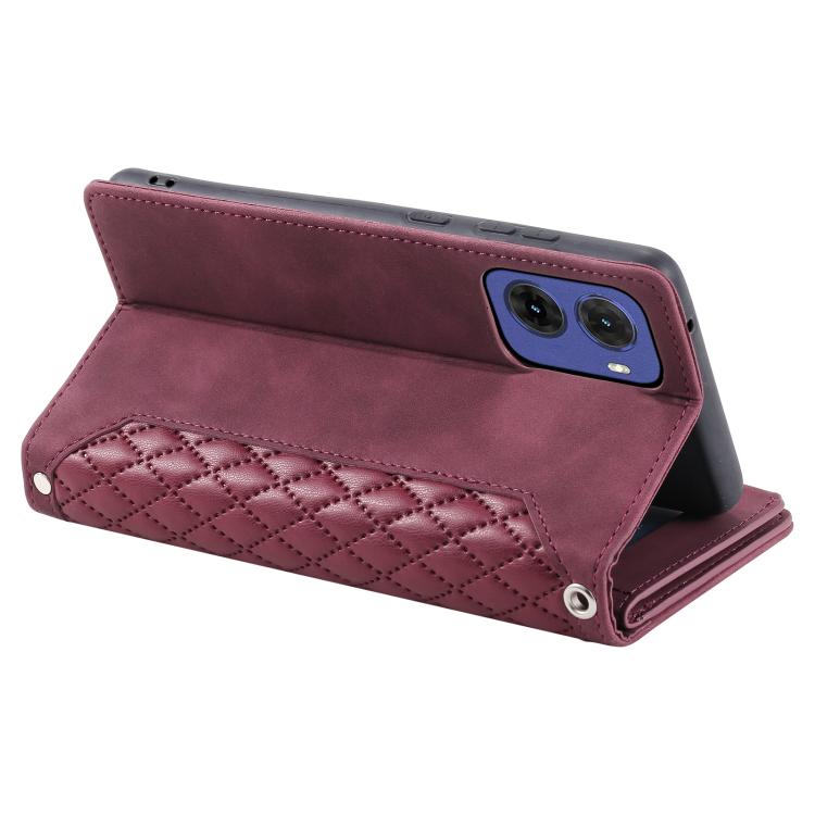 For Motorola Moto G05 Grid Texture Zipper Leather Phone Case with Lanyard