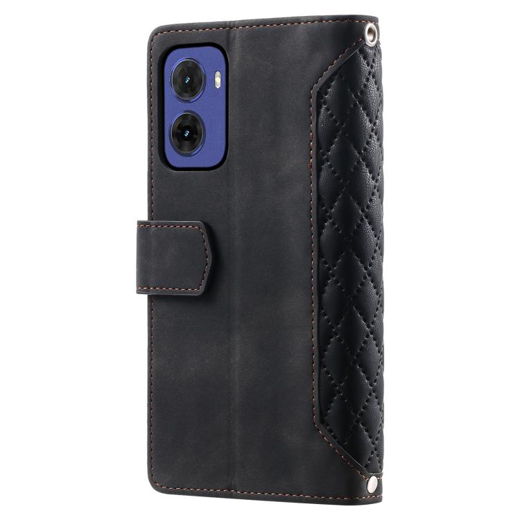 For Motorola Moto G05 Grid Texture Zipper Leather Phone Case with Lanyard