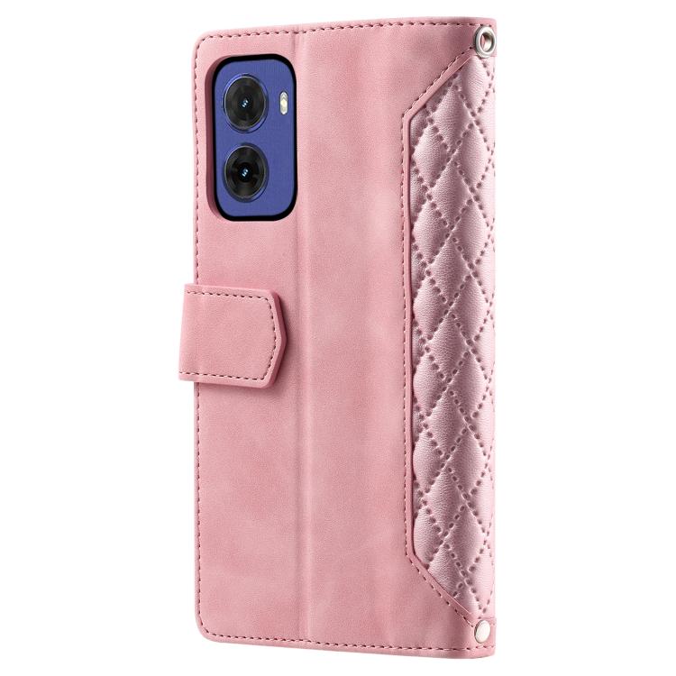 For Motorola Moto G05 Grid Texture Zipper Leather Phone Case with Lanyard