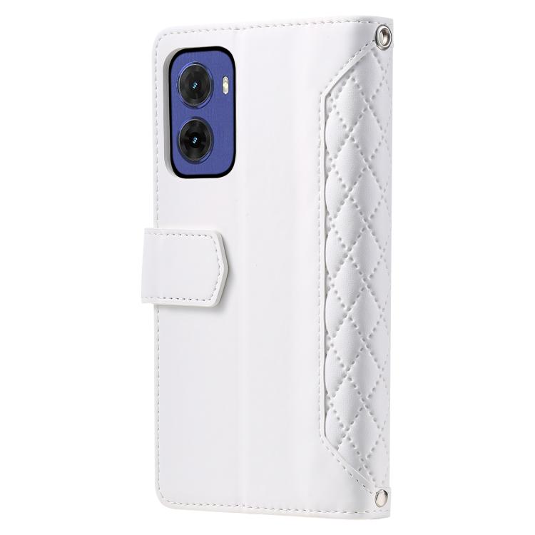 For Motorola Moto G05 Grid Texture Zipper Leather Phone Case with Lanyard