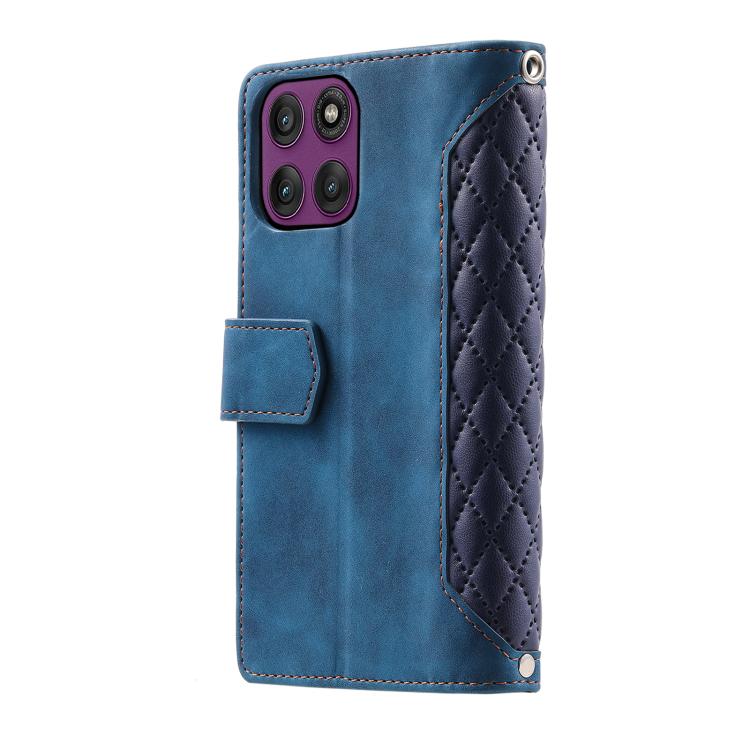 For Motorola Edge 60 Pro Grid Texture Zipper Leather Phone Case with Lanyard