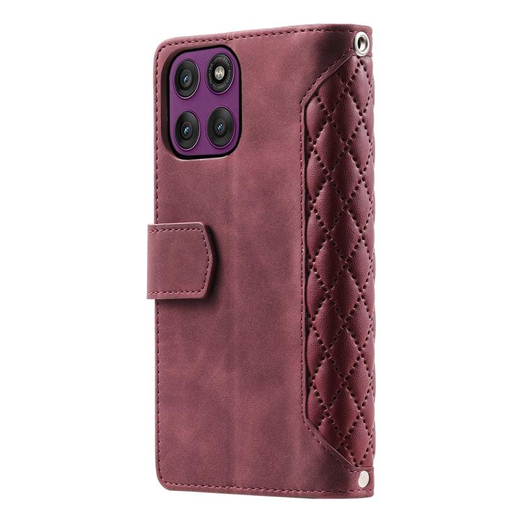 For Motorola Edge 60 Pro Grid Texture Zipper Leather Phone Case with Lanyard