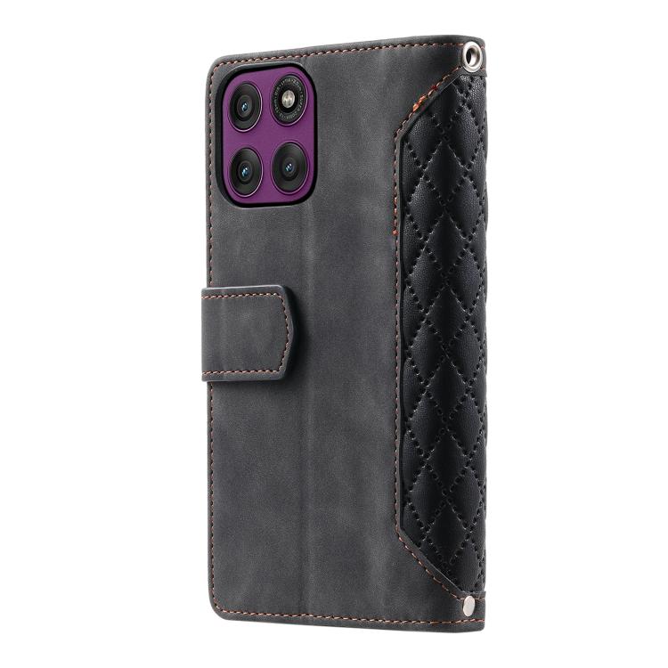 For Motorola Edge 60 Pro Grid Texture Zipper Leather Phone Case with Lanyard