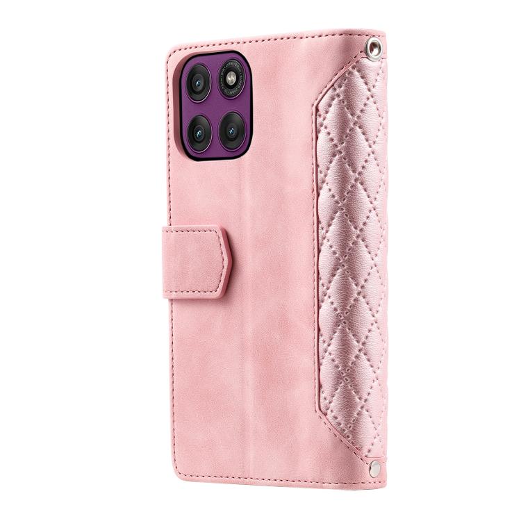 For Motorola Edge 60 Pro Grid Texture Zipper Leather Phone Case with Lanyard