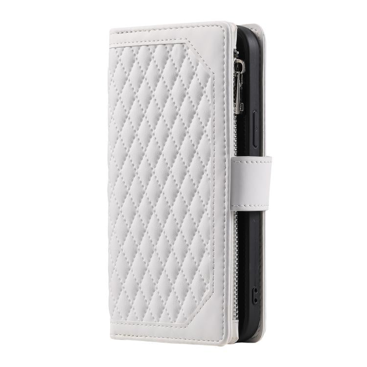 For Motorola Edge 60 Pro Grid Texture Zipper Leather Phone Case with Lanyard