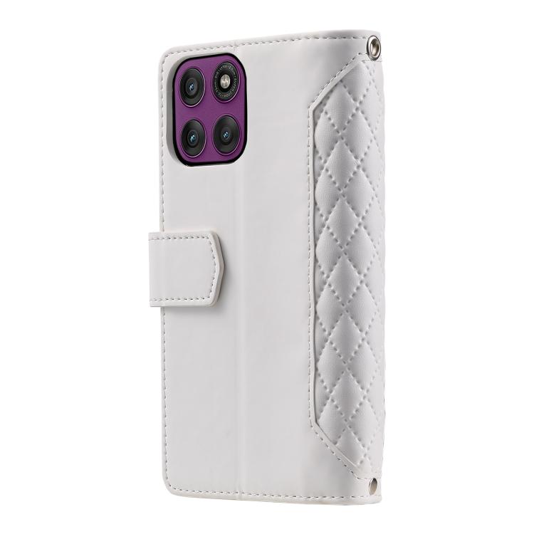 For Motorola Edge 60 Pro Grid Texture Zipper Leather Phone Case with Lanyard