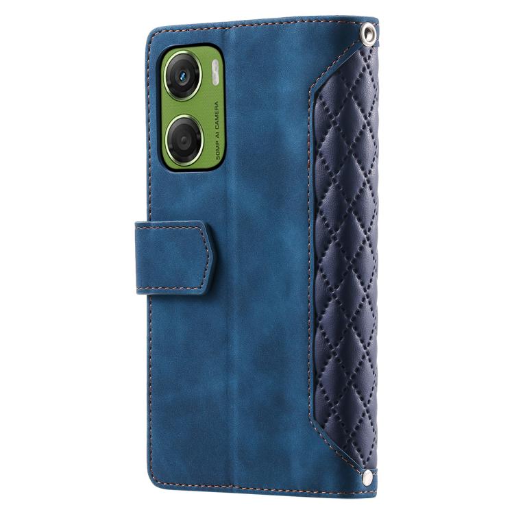 For Motorola Moto G06 4G Grid Texture Zipper Leather Phone Case with Lanyard