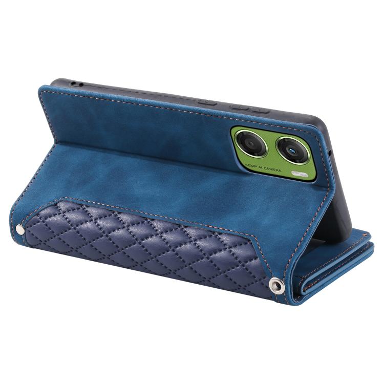 For Motorola Moto G06 4G Grid Texture Zipper Leather Phone Case with Lanyard