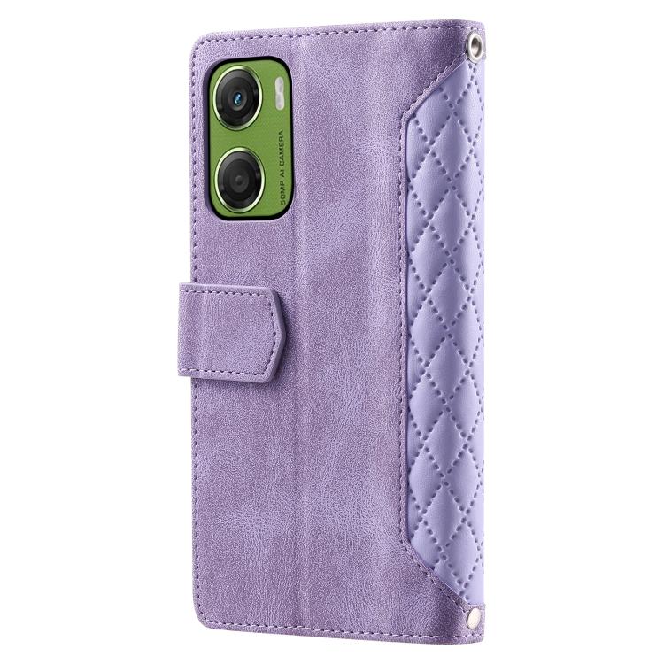 For Motorola Moto G06 4G Grid Texture Zipper Leather Phone Case with Lanyard
