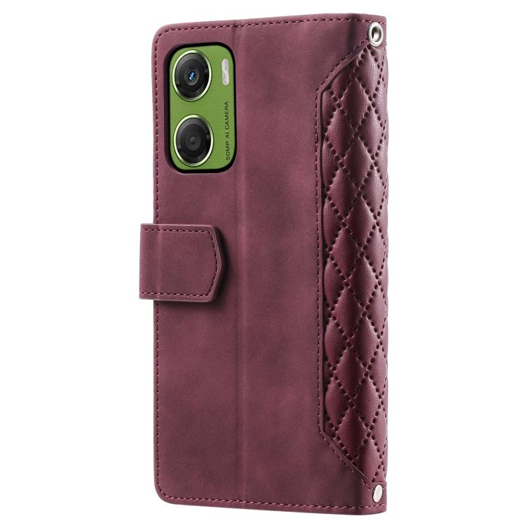 For Motorola Moto G06 4G Grid Texture Zipper Leather Phone Case with Lanyard