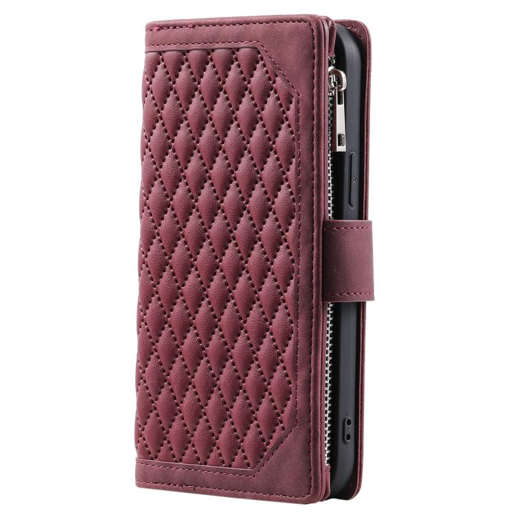 For Motorola Moto G06 4G Grid Texture Zipper Leather Phone Case with Lanyard