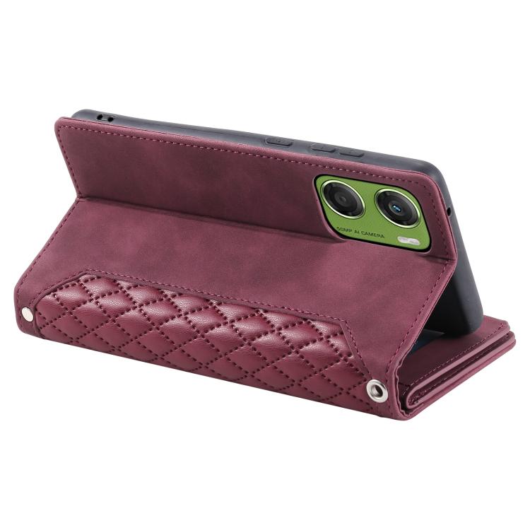 For Motorola Moto G06 4G Grid Texture Zipper Leather Phone Case with Lanyard