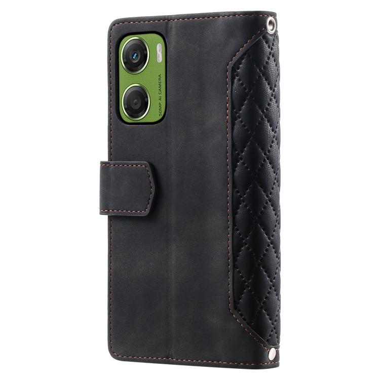 For Motorola Moto G06 4G Grid Texture Zipper Leather Phone Case with Lanyard