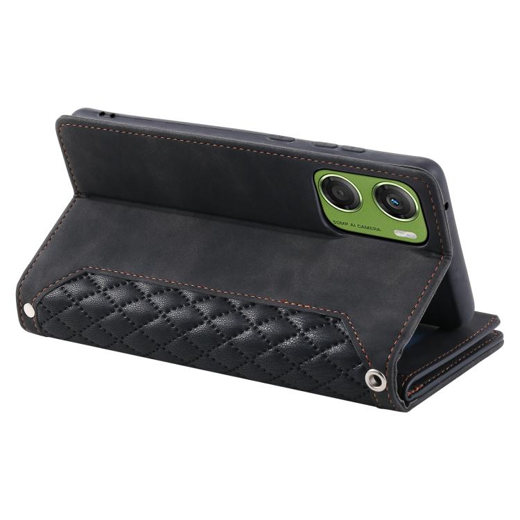 For Motorola Moto G06 4G Grid Texture Zipper Leather Phone Case with Lanyard