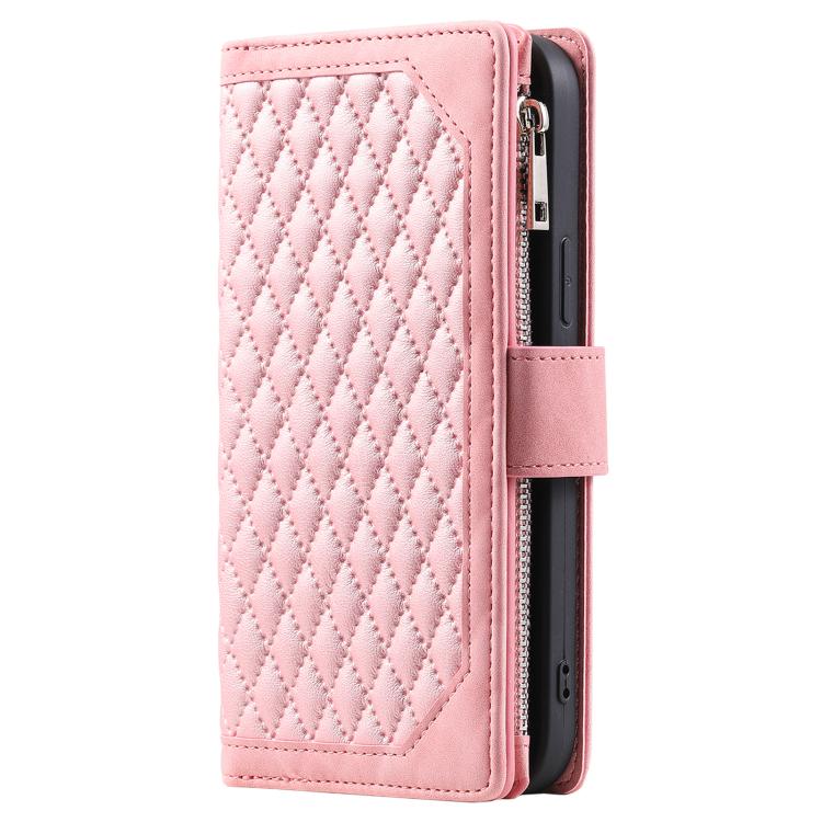 For Motorola Moto G06 4G Grid Texture Zipper Leather Phone Case with Lanyard