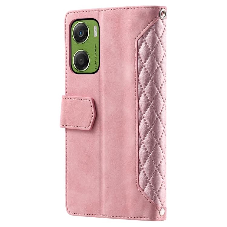 For Motorola Moto G06 4G Grid Texture Zipper Leather Phone Case with Lanyard