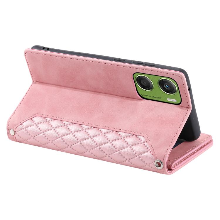 For Motorola Moto G06 4G Grid Texture Zipper Leather Phone Case with Lanyard