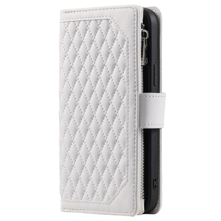 For Motorola Moto G06 4G Grid Texture Zipper Leather Phone Case with Lanyard