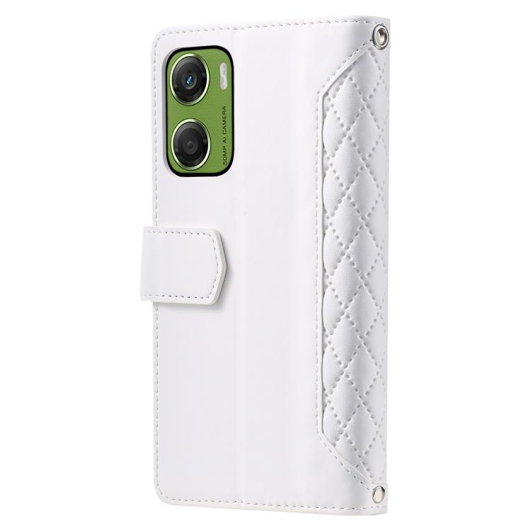 For Motorola Moto G06 4G Grid Texture Zipper Leather Phone Case with Lanyard
