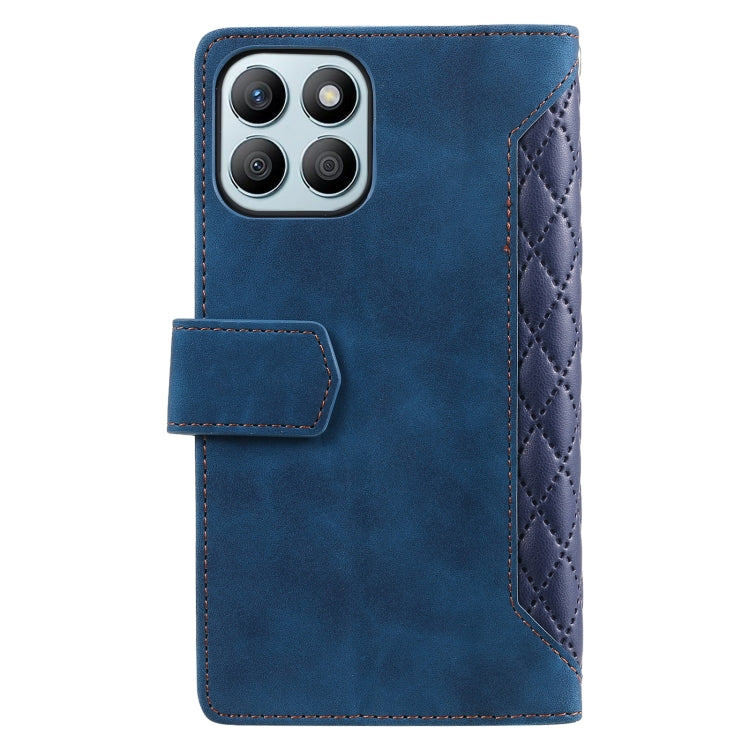For Honor X6b 4G Global Grid Texture Zipper Leather Phone Case with Lanyard
