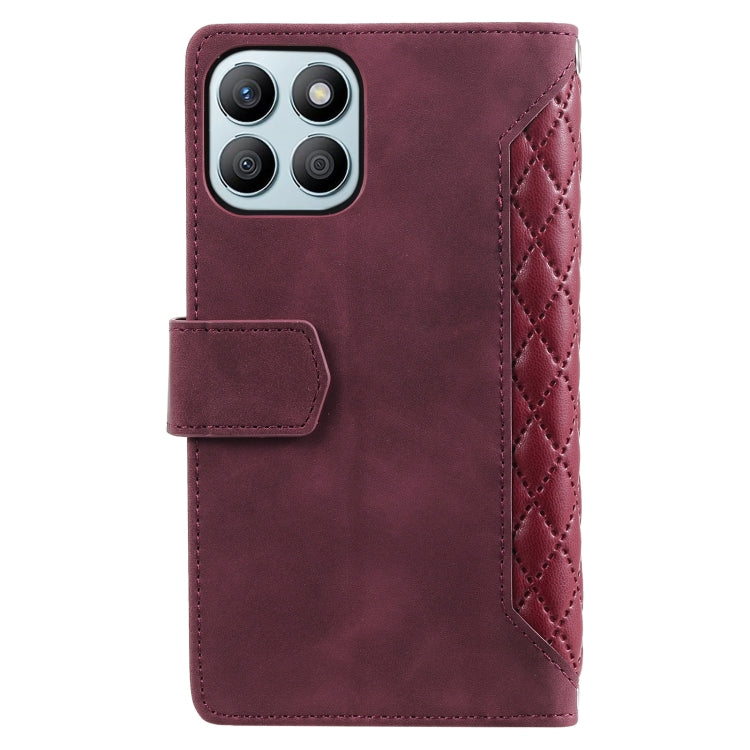 For Honor X6b 4G Global Grid Texture Zipper Leather Phone Case with Lanyard