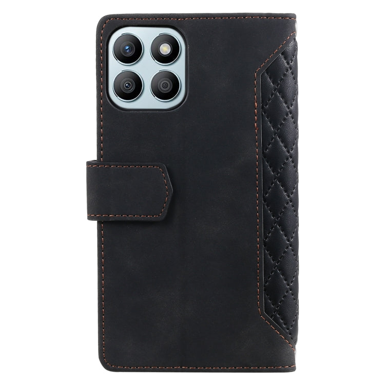 For Honor X6b 4G Global Grid Texture Zipper Leather Phone Case with Lanyard