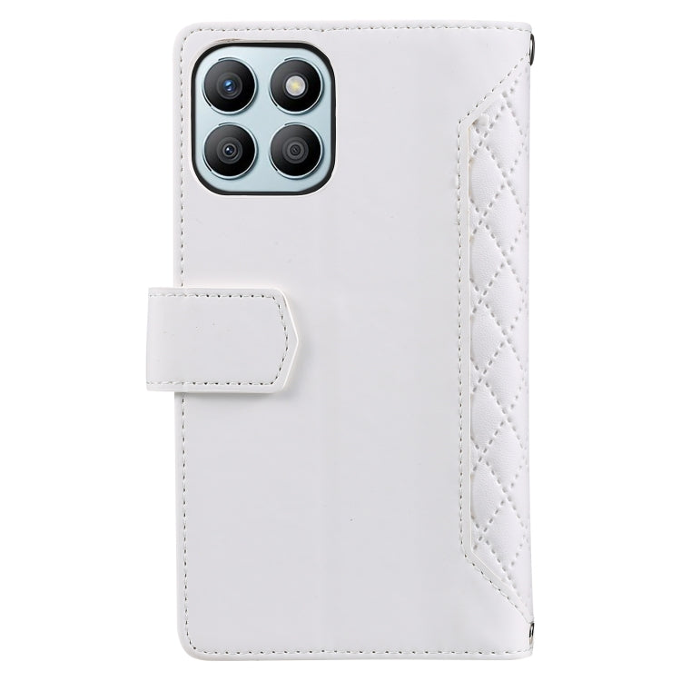 For Honor X6b 4G Global Grid Texture Zipper Leather Phone Case with Lanyard