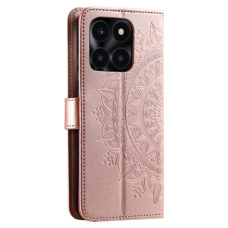 For Honor X6b 4G Global Totem Flower Embossed Leather Phone Case with Lanyard