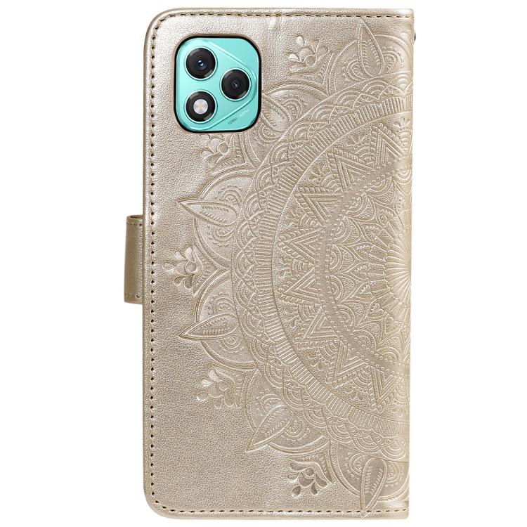 For Honor 400 Lite Global Totem Flower Embossed Leather Phone Case with Lanyard