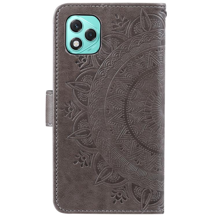 For Honor 400 Lite Global Totem Flower Embossed Leather Phone Case with Lanyard