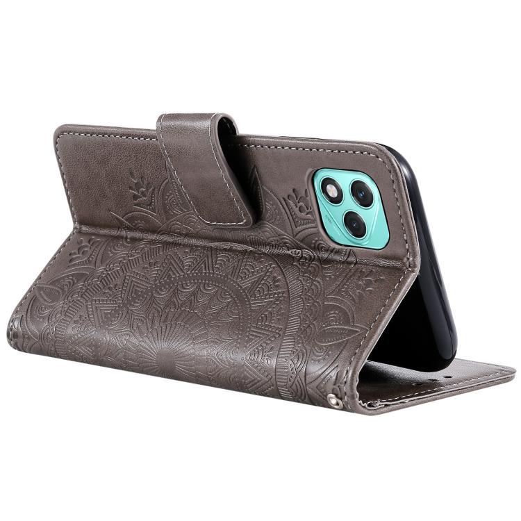 For Honor 400 Lite Global Totem Flower Embossed Leather Phone Case with Lanyard