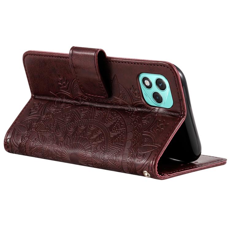 For Honor 400 Lite Global Totem Flower Embossed Leather Phone Case with Lanyard