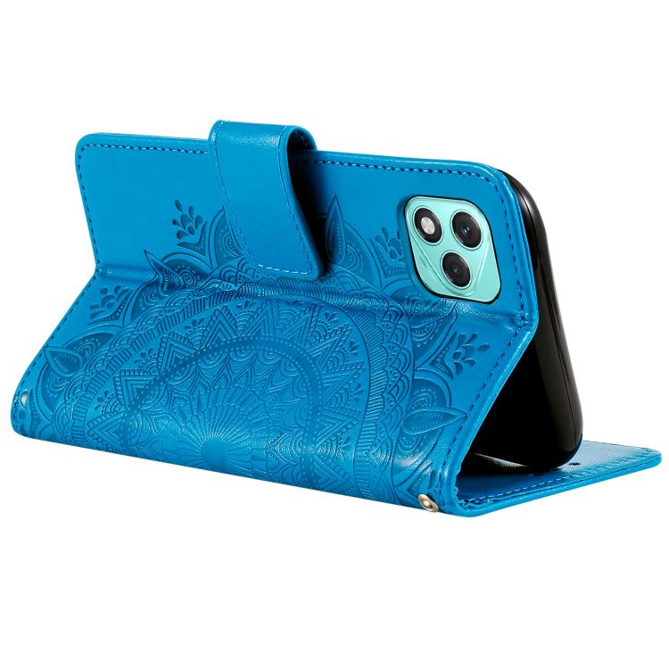 For Honor 400 Lite Global Totem Flower Embossed Leather Phone Case with Lanyard