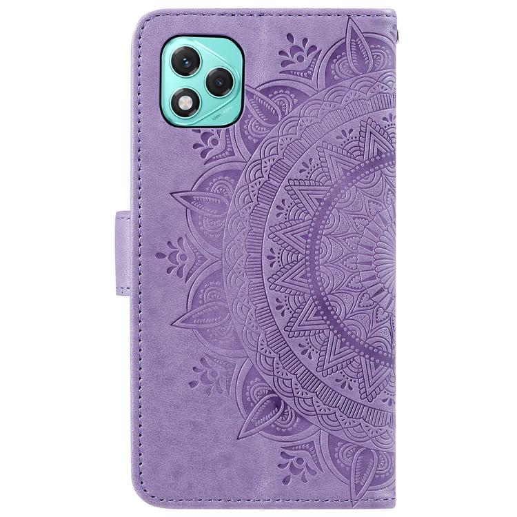 For Honor 400 Lite Global Totem Flower Embossed Leather Phone Case with Lanyard