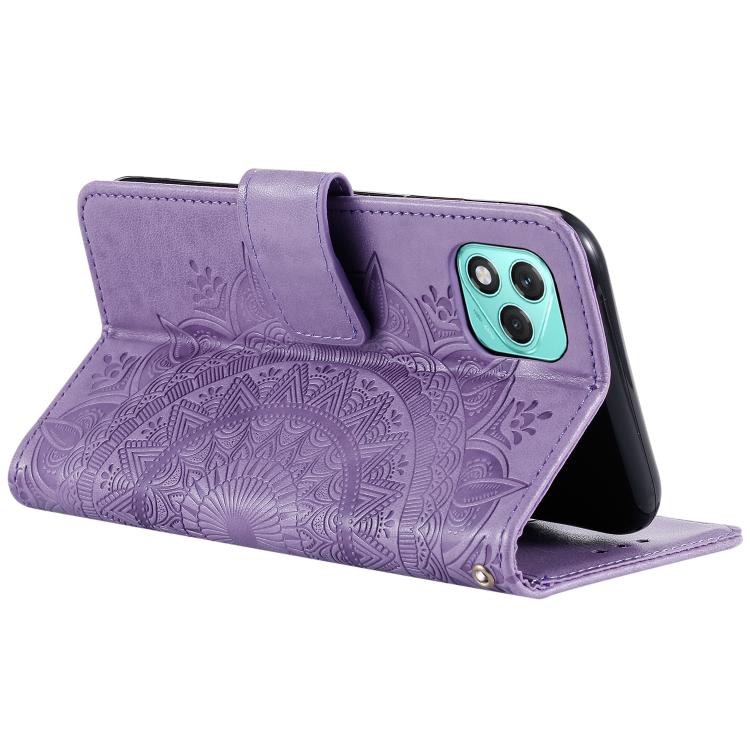 For Honor 400 Lite Global Totem Flower Embossed Leather Phone Case with Lanyard
